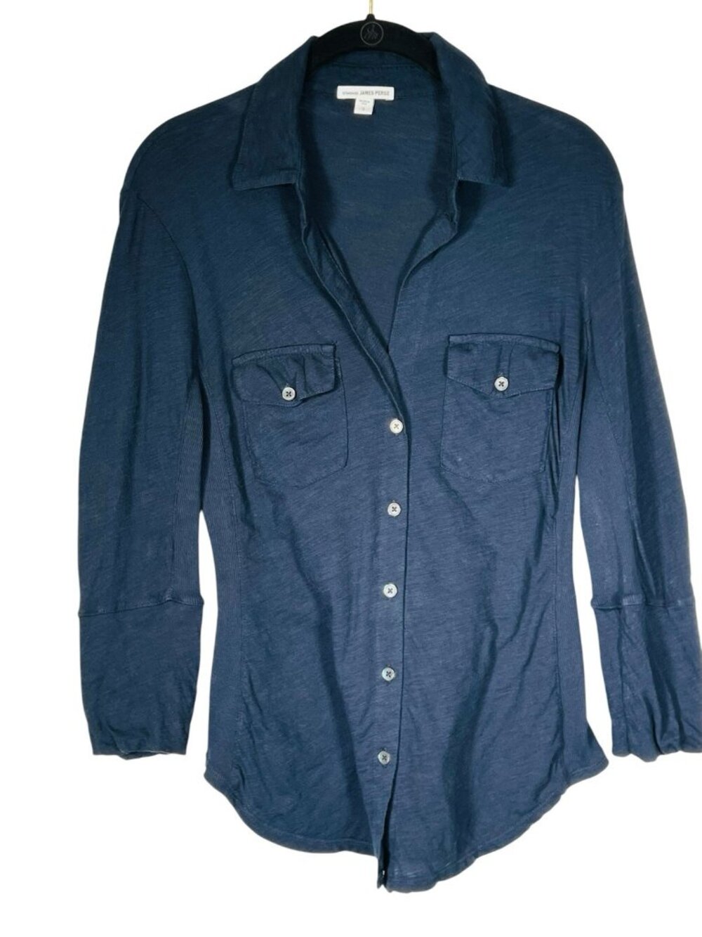 James Pearse Button Front Shirt Women’s 2 Blue Slub Knit Made In The Usa Studio